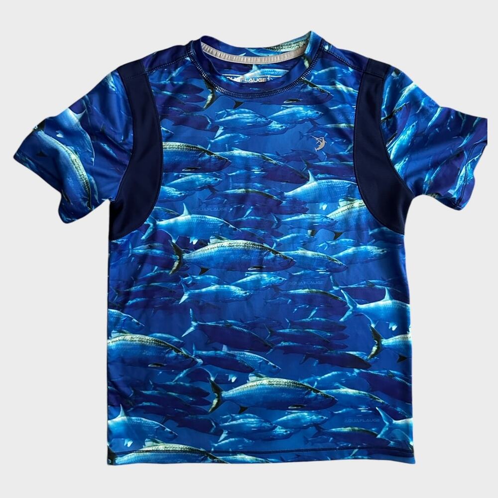 Aquaflauge by Reel Legends Boys Youth Medium Short Sleeve Blue Shirt Shark